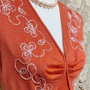 Vintage 1970s Red Maxi Sleeveless Lurex Dress Retro Prom Dress Bridesmaid Dress